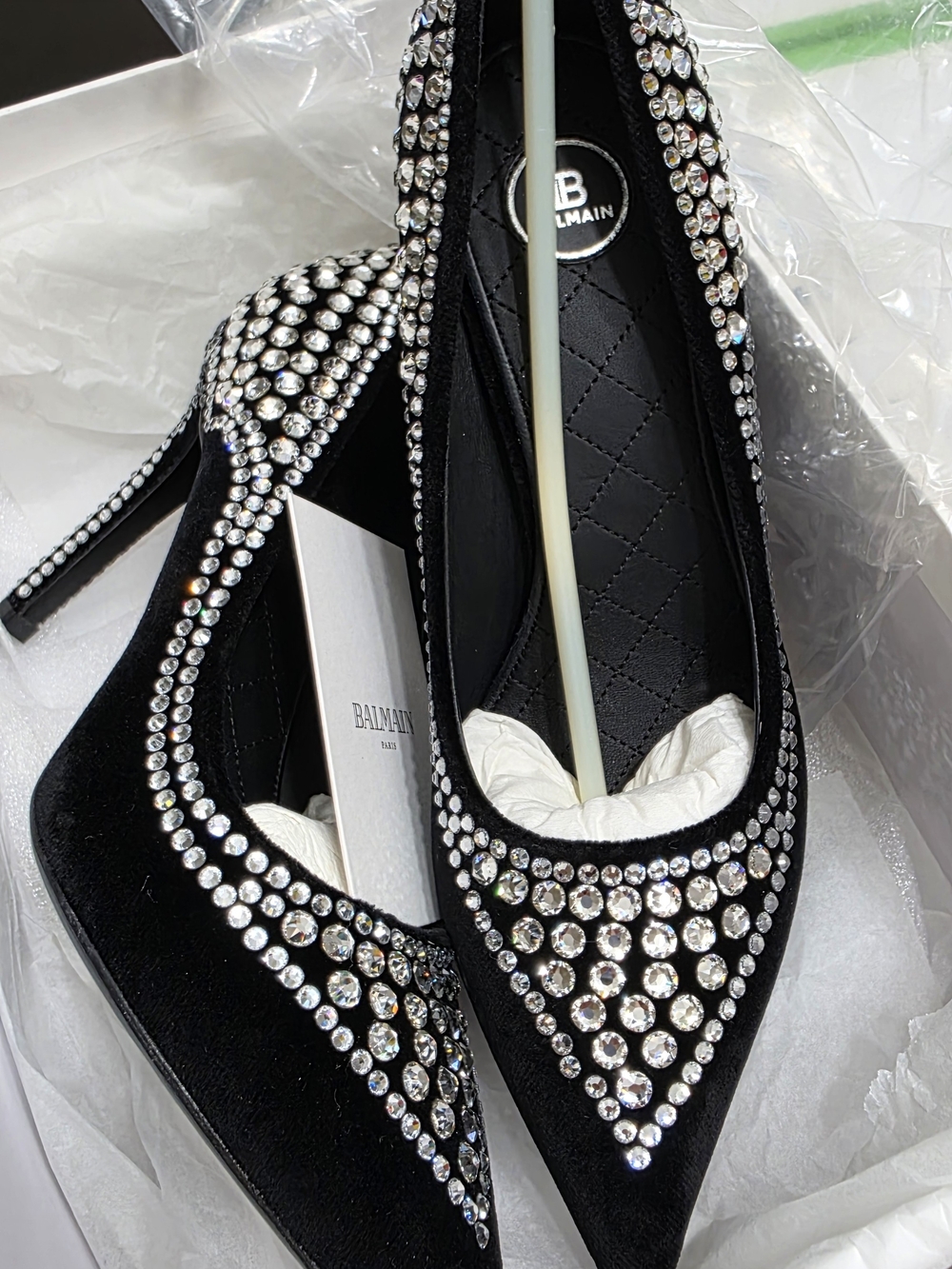 Balmain Paris Velvet Crystal Strass : Size 38.5 (US 8.5) - PRISTINE & UNWORN